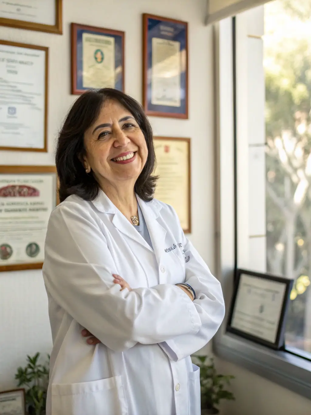A portrait photo of Dr. Anna Rossi, a leading food scientist, smiling confidently. She is known for her research on sustainable food systems.